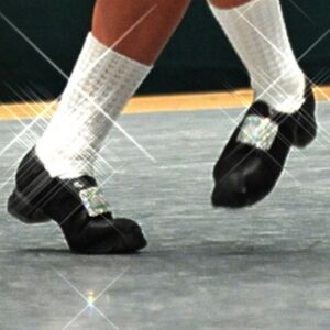 Rutherford Hard Irish Dance Jig Shoes Black Leather Rhinestone Buckles, Sz 4